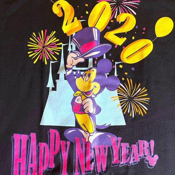Walt Disney World T-Shirt Adult Size Small Happy New Year 2020 Black - Picture 2 of 4